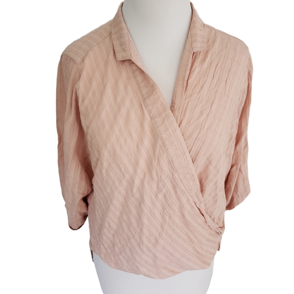 Elan Faux Wrap Style Collared Blouse M/L - Picture 3 of 7